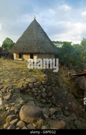 Ruteng Puu tradtional village, houses typical for the Manggarai district in Flores. Stock Photo