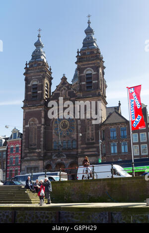 Basilica of St. Nicholas in downtown Amsterdam, Netherlands in spring. Stock Photo