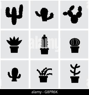 Desert cactus icon set in black and white color. simple flat vector ...