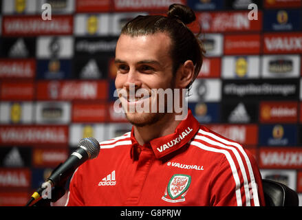 Wales' Gareth Bale during a press conference at the Wales Media Centre ...