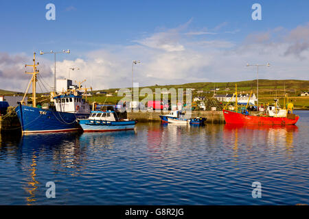 Fishing boats moored up in the harbour of Portmagee in County Kerry Ireland, Europe. Stock Photo