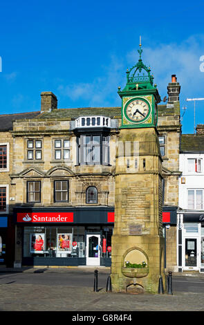 The clock tower in the market place, Otley, West Yorkshire, England UK Stock Photo