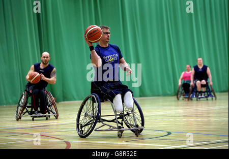 Charlie Walker from Buckinghamshire during a training session for the wheelchair basketball team ahead of the Invictus Games in Orlando Stock Photo