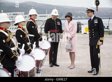 Sponsor Lady Zambellas, who named HMS Artful at her launch in Barrow in Furness in 2014, during a commissioning ceremony at Faslane naval base on the Clyde where the 7,400-tonne nuclear-powered submarine officially joined the Royal Navy fleet. Stock Photo