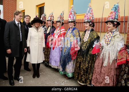 The Duchess of Cornwall meets women in traditional dress as she visits Dakovo State Stud Farm in Osijek, Croatia, on the second day of her tour of the Balkans with the Prince of Wales. Stock Photo