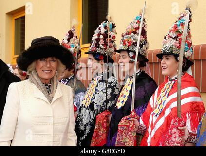 The Duchess of Cornwall meets women in traditional dress as she visits Dakovo State Stud Farm in Osijek, Croatia, on the second day of her tour of the Balkans with the Prince of Wales. Stock Photo