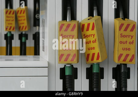 Rows of closed pumps at a Shell filling station in Manchester today as panic buying lead to fuel shortages ahead of proposed fuel protests. Stock Photo