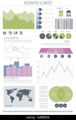 set of infographic elements isolated on white background. vector timeline, option graph, bar code symbol. pie chart info graphic Stock Vector