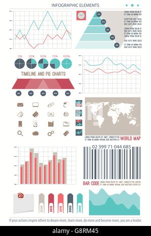 infographic elements, web technology icons. vector timeline option graph, reminder bar code symbol. pie chart info graphic icon. Stock Vector
