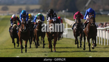 Stenographer ridden by Kevin Manning (right) wins the Elusive Pimpernel Maiden at Curragh Racecourse, County Kildare. Stock Photo