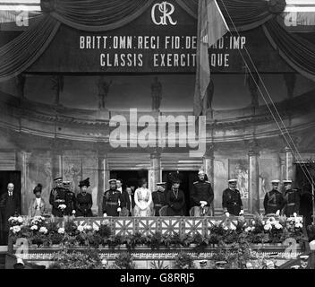 The King and Queen of Denmark in the Royal Box at the Horse Show, Olympia, with King George V, Queen Mary and Princess Mary. Stock Photo