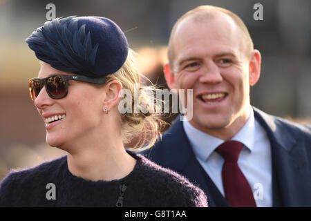 Zara Phillips and husband Mike Tindall during Ladies Day of the 2016 Cheltenham Festival at Cheltenham Racecourse. Stock Photo