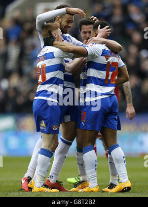 Reading's Garath McCleary (right) celebrates scoring his side's first goal of the game with teammates Stock Photo