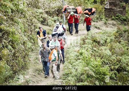 Prince Harry Visits Nepal, Day 3. Prince Harry sets off on a trek at Bhir Kuna, Nepal. Stock Photo