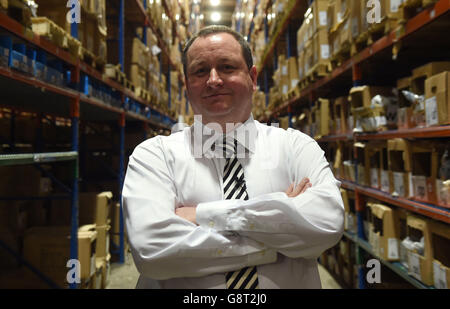 Sports Direct founder Mike Ashley in the picking warehouse during a tour of the Sports Direct headquarters in Shirebrook, Derbyshire. Stock Photo