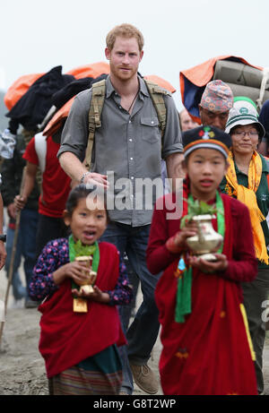 Prince Harry Visits Nepal, Day 3. Prince Harry visiting the village of Leorani in Nepal. Stock Photo