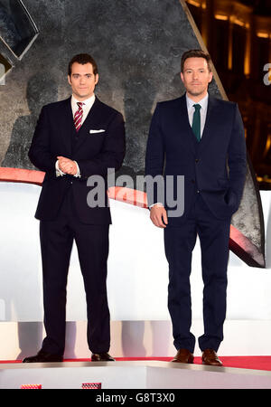 Ben Affleck and Henry Cavill (left) attending the Batman v Superman: Dawn Of Justice European Premiere, at the Odeon and Empire Leicester Square, London. PRESS ASSOCIATION Photo. Picture date: Tuesday March 22, 2016. See PA Story SHOWBIZ Batman. Photo credit should read: Ian West/PA Wire Stock Photo