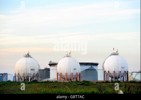 French oil refinery in Fos on sea beside Marseille. Tanks of storage Stock Photo