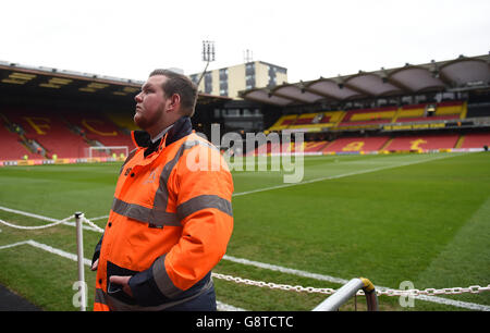 A match day steward prior to the Barclays Premier League match at Vicarage Road, Watford. Stock Photo