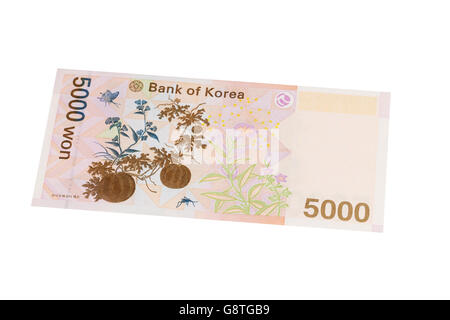 South korean five thousand Won banknote on a white background Stock ...