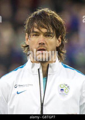 Slovenia's Rene Krhin before an International Friendly at Windsor Park, Belfast. PRESS ASSOCIATION Photo. Picture date: Monday March 28, 2016. See PA story SOCCER N Ireland. Photo credit should read: Liam McBurney/PA Wire. Stock Photo