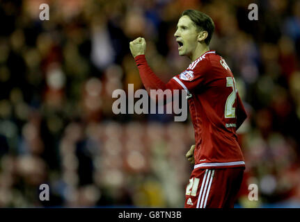 Middlesbrough's Gaston Ramirez celebrates scoring his side's second goal of the game during the Sky Bet Championship match at the Riverside Stadium, Middlesbrough. Stock Photo
