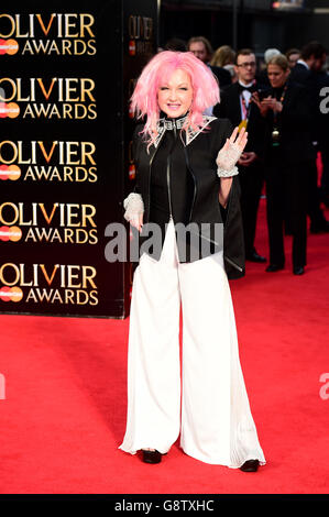 Cyndi Lauper attending the Olivier Awards 2016 held at The Royal Opera House in Covent Garden, London. PRESS ASSOCIATION Photo. Picture date: Sunday April 3, 2016. See PA story SHOWBIZ Olivier. Photo credit should read: Ian West/PA Wire Stock Photo