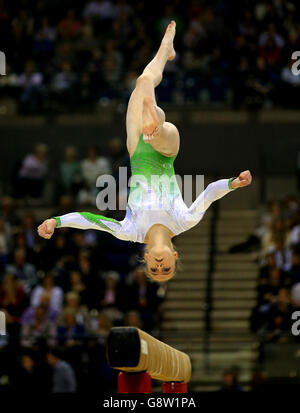 Phoebe Turner on the beam during the Artistic Gymnastics British Championships 2016 at the Echo Arena, Liverpool. Stock Photo