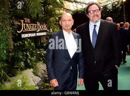Sir Ben Kingsley and Jon Favreau (right) attending the Jungle Book European Premiere held at BFI IMAX, 1 Charlie Chaplin Walk, London. PRESS ASSOCIATION Photo. Picture date: Wednesday April 13, 2016. See PA story SHOWBIZ Jungle. Photo credit should read: Ian West/PA Wire Stock Photo
