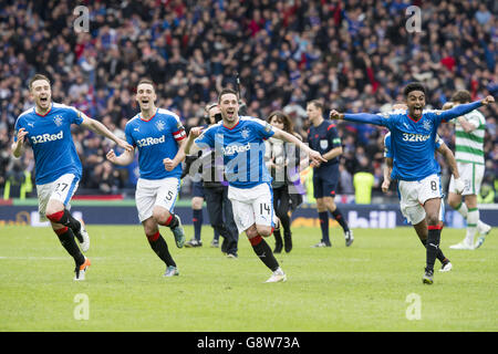 Rangers v Celtic - William Hill Scottish League Cup - Semi Final - Hampden Park. Rangers celebrate winning the penalty shoot out during the William Hill Scottish Cup semi-final match at Hampden Park, Glasgow. Stock Photo