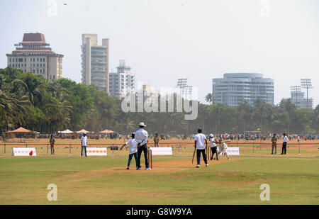 A general view of people playing cricket on the Oval Maidan in Mumbai, India, during day one of the royal tour to India and Bhutan. Stock Photo