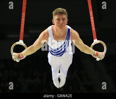 Nile Wilson on the rings during the Artistic Gymnastics British Championships 2016 at the Echo Arena, Liverpool. Stock Photo