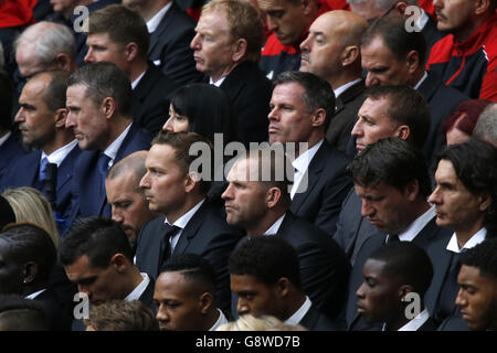 Former Liverpool defender Jamie Carragher during the Hillsborough 27th Anniversary Memorial Service at Anfield, Liverpool. PRESS ASSOCIATION Photo. Picture date: Friday April 15, 2016. See PA story SOCCER Hillsborough. Photo credit should read: Peter Byrne/PA Wire. Stock Photo