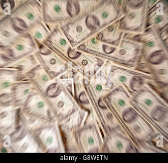 Money displayed on table as if looked through an addicts mind and hallucinating Stock Photo