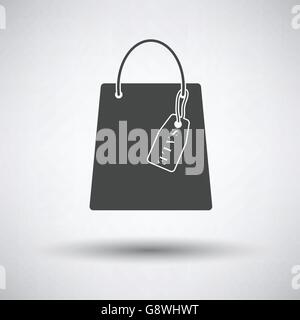 Shopping bag with sale tag icon on gray background, round shadow. Vector illustration. Stock Vector