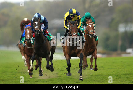 My Dream Boat (centre) ridden by Adam Kirby comes home to win The bet365 Gordon Richards Stakes during Bet365 Classic Trial Day at Sandown Park Racecourse, Sandown . Stock Photo