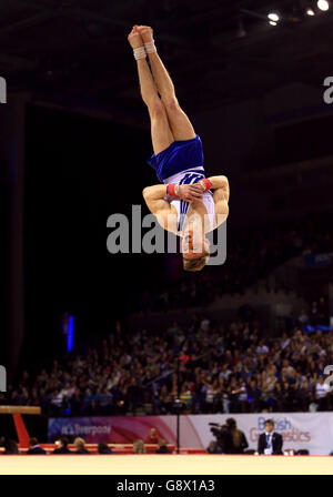 Nile Wilson on the floor during the Artistic Gymnastics British Championships 2016 at the Echo Arena, Liverpool. Stock Photo