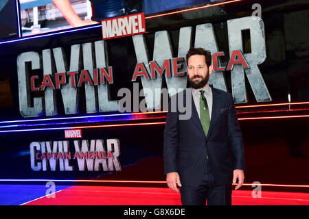 Paul Rudd attending the Captain America: Civil War European Premiere held at Vue Westfield in Shepherd's Bush, London. PRESS ASSOCIATION Photo. Picture date: Tuesday April 26, 2016. See PA story SHOWBIZ Captain. Photo credit should read: Ian West/PA Wire Stock Photo