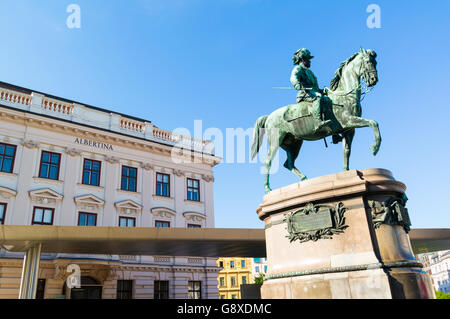 Equestrian statue of Archduke Albrecht in front of Albertina Museum in downtown Vienna, Austria Stock Photo