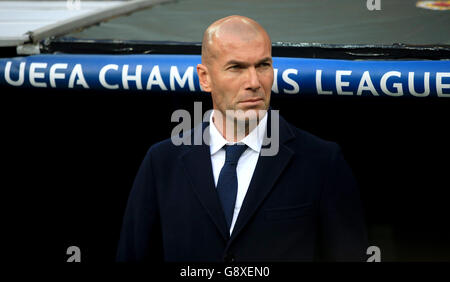 Real Madrid manager Zinedine Zidane before the UEFA Champions League Semi Final, Second Leg match at the Santiago Bernabeu, Madrid. Stock Photo