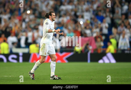 Real Madrid's Gareth Bale at the final whistle following the UEFA Champions League Semi Final, Second Leg match at the Santiago Bernabeu, Madrid. Stock Photo