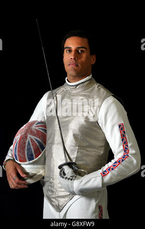 Great Britain's James Davis poses for a photograph during the Fencing Olympic Team announcement at the British Fencing Elite Training Centre, London Stock Photo