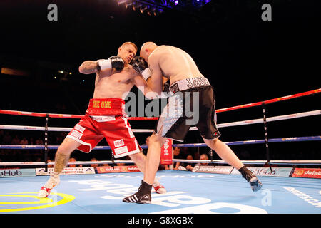 Callum Johnson (left) and Richard Horton during the Light-Heavyweight contest at the Manchester Arena. PRESS ASSOCIATION Photo. Picture date: Saturday May 7, 2016. See PA story BOXING Manchester. Photo credit should read: Richard Sellers/PA Wire Stock Photo