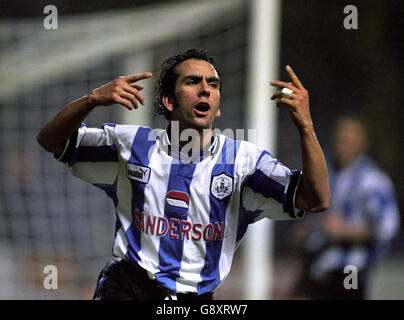 Soccer - FA Carling Premiership - Sheffield Wednesday v Barnsley. Paolo Di Canio of Sheffield Wednesday celebrates scoring the winning goal Stock Photo