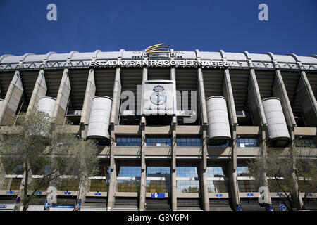 A general view the Santiago Bernabeu Stadium prior to the UEFA Champions League Semi Final, Second Leg match between Real Madrid and Manchester City. Stock Photo