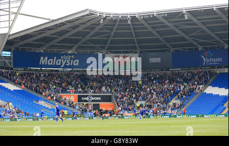 Cardiff City v Birmingham City - Sky Bet Championship - Cardiff City Stadium. Birmingham City fans in the stands Stock Photo