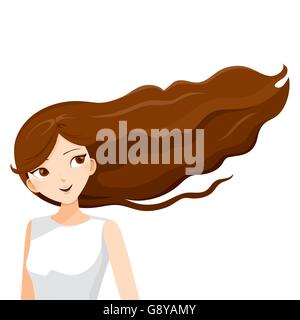 Young Woman With Long Curly Brown Hair, blowing in the wind, hairstyles, beauty Stock Vector