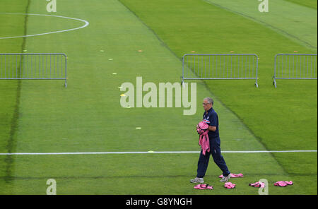 Annecy, France. 30th June, 2016. Iceland's coach Lars Lagerbaeck is seen on the pitch during a training session of the Iceland national soccer team in Annecy, France, 30 June 2016. Credit:  dpa picture alliance/Alamy Live News Stock Photo