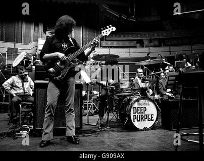 Deep Purple's rehearsal for 'Concerto for Group and Orchestra', composed by the group's organist, Jon Lord. The piece will be performed by the group for the time, together with the Royal Philharmonic Orchestra at the Royal Albert Hall in aid of Task Force. Stock Photo