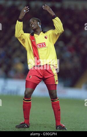 Soccer - Littlewoods FA Cup Third Round Replay - Sheffield Wednesday v Watford. Gifton Noel-Williams of Watford throws up his hands Stock Photo